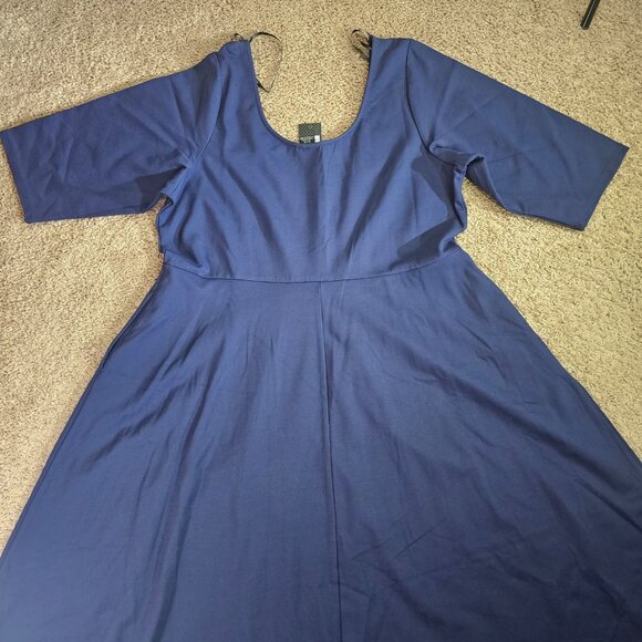 NWT City Chic Dress Womens XL 22 Navy Fit & Flare Midi Classic Sleeve Pockets - Picture 14 of 14